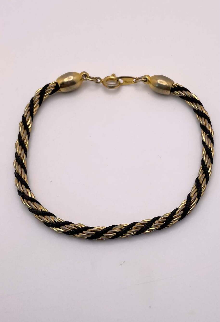 Vintage Signed Trifari Black and Gold-Tone Twisted Rope Bracelet